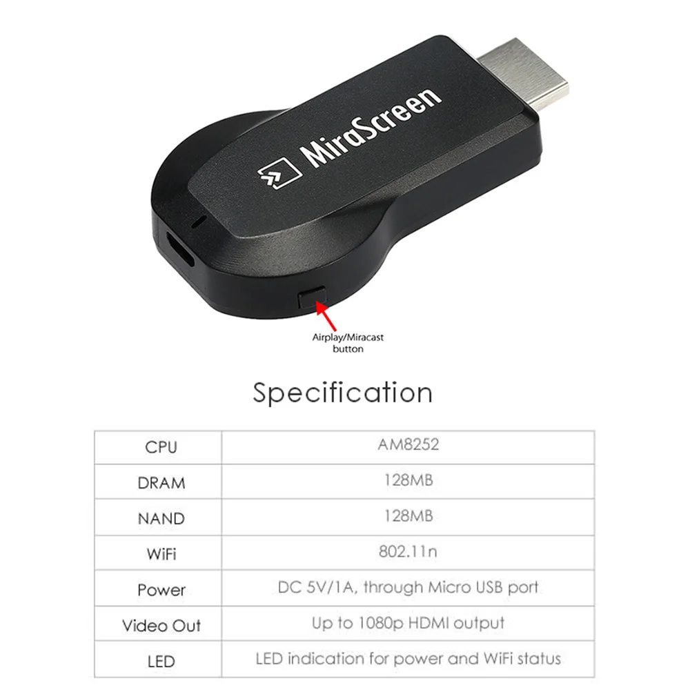 ТВ-палка MiraScreen WiFi Дисплей приемник мощный 1080P Аудио Видео DLNA Airplay дисплей miracast ключ с HD приемником# S