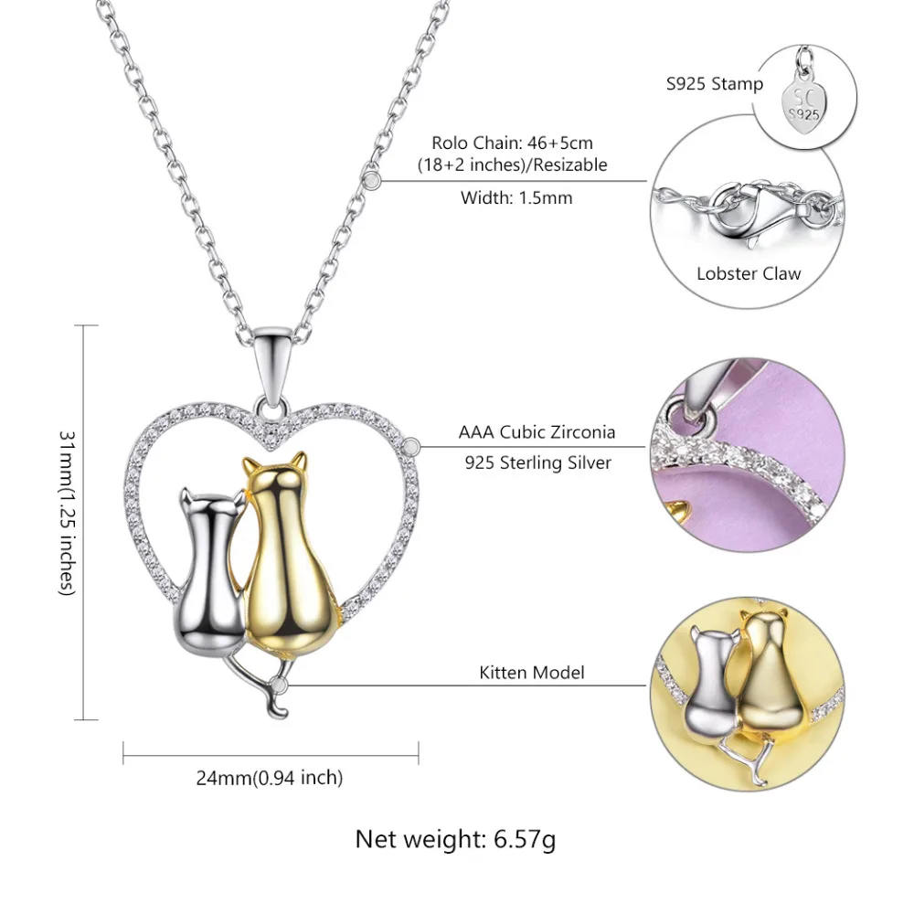 Подвеска с котом Kpop Love Heart подвеска-котенок и ожерелье из стерлингового серебра 925