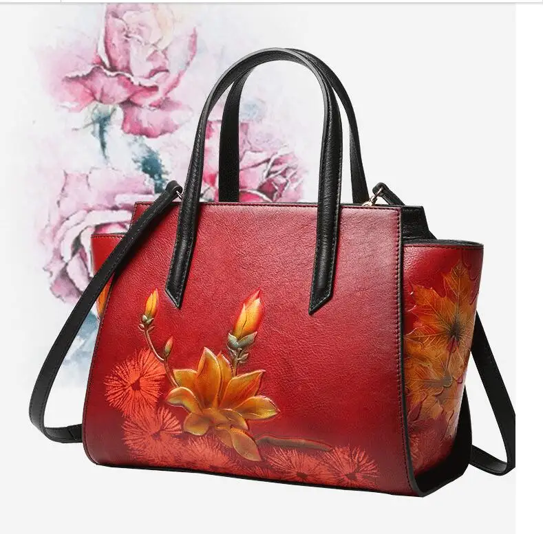 Women Genuine Leather bag new high-end Chinese style embossed handbag Shoulder bag Messenger bag Designer bag