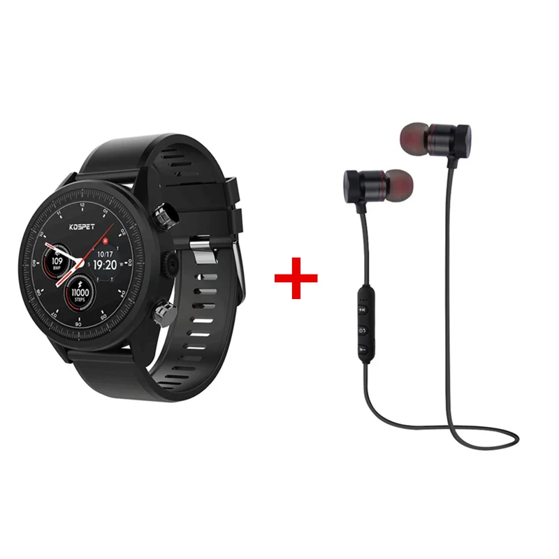 black add earphone KOSPET Hope 4G Bluetooth Android 7.1.1 1,3" сенсорный экран 3 ГБ+ 32 ГБ IP67 Водонепроницаемый MT6739 камера gps бизнес смарт часы телефон - Цвет: black add earphone