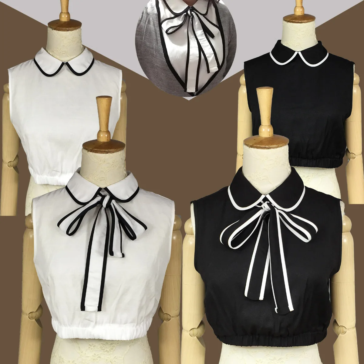 Черно белый съемный галстук бабочка воротник рубашки Поддельный Воротник