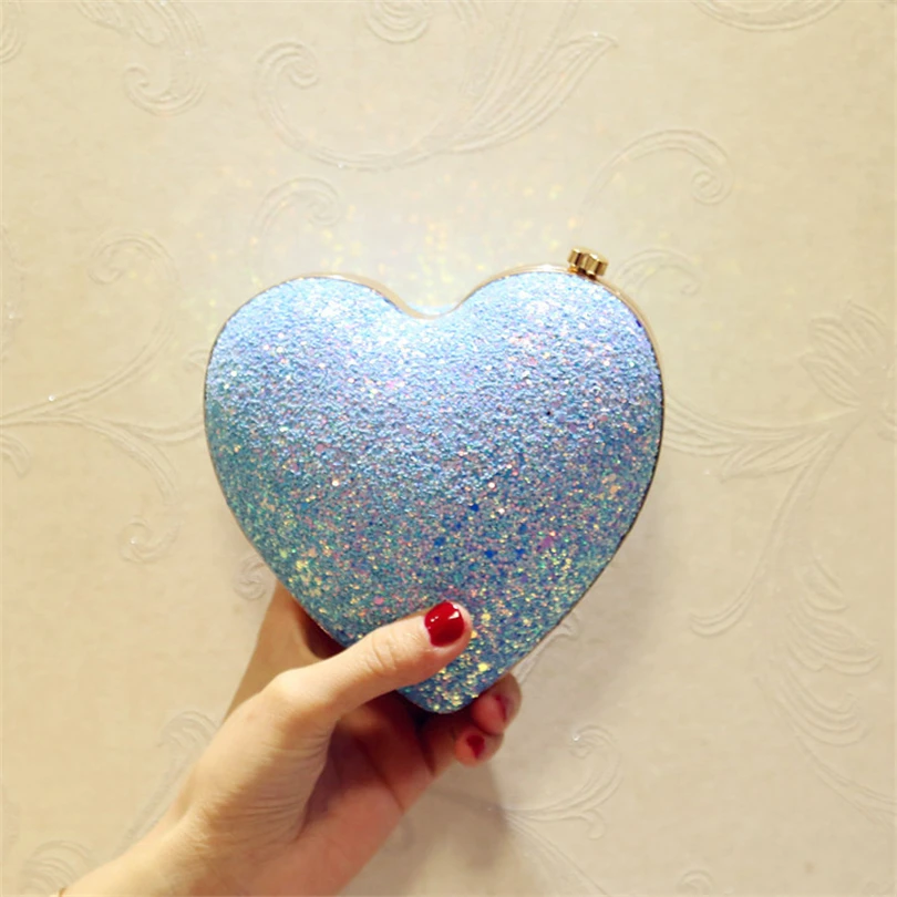 Light Blue День клатч вечерние сумки любовь в форме сердца Bling цепи Кроссбоди сумка для свадьбы замок с бриллиантами Кошелек вечерние сумки - Цвет: Light Blue
