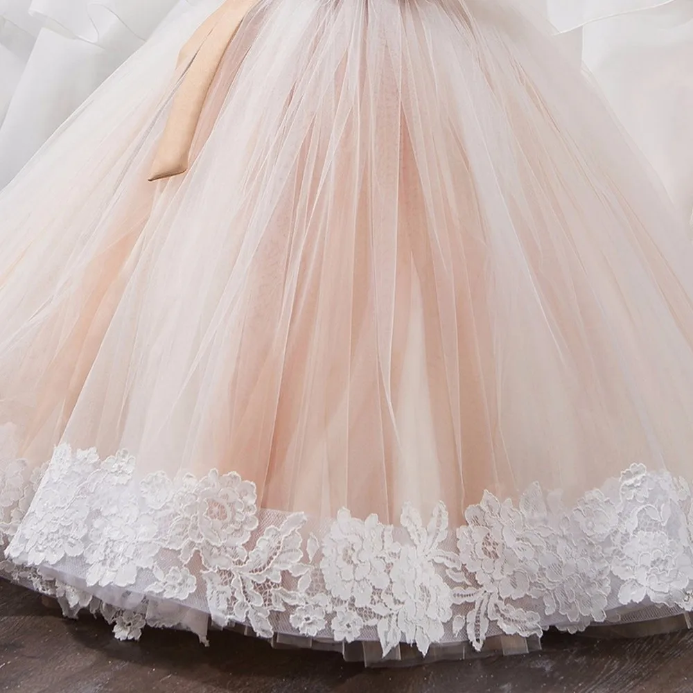 Champagne Pageant Evening Gowns 2018 Crystals Lace Ball Gown Flower Girl Dresses For Weddings First Communion Girls | Детская одежда и