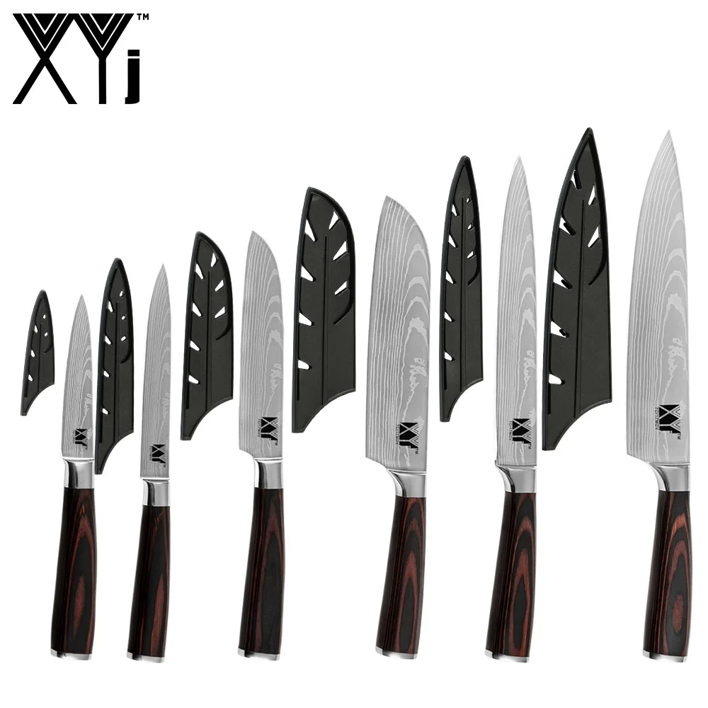 D 6 PCS Sets XYj профессиональный нож шеф-повара набор Кливер овощные ножи нарезки сантоку ножи подходят Магнитный и держатель кухонных инструментов из нержавеющей стали - Цвет: D 6 PCS Sets