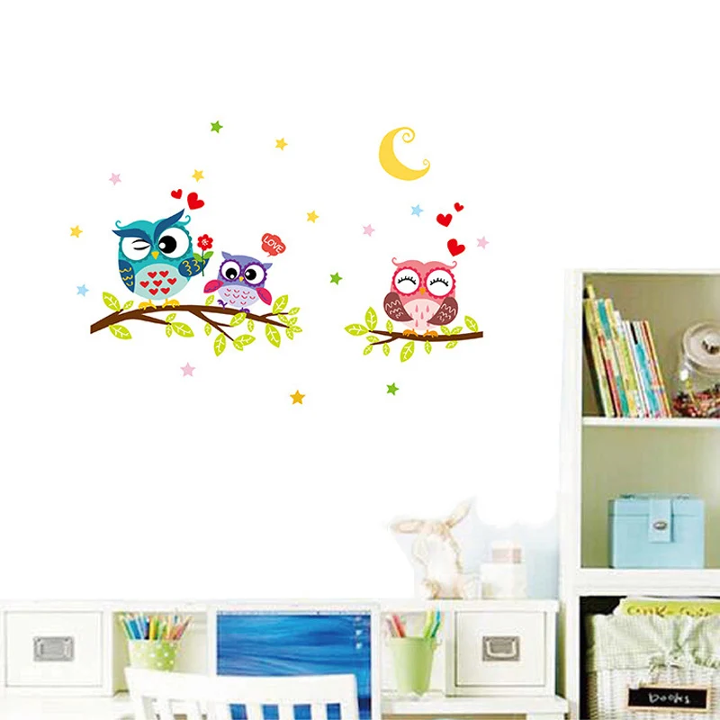 

Cartoon Owls On Branches Wall Sticker Home Decoration Kids Room Bedroom Background Mural Art Decals Poster Cute Animal Stickers