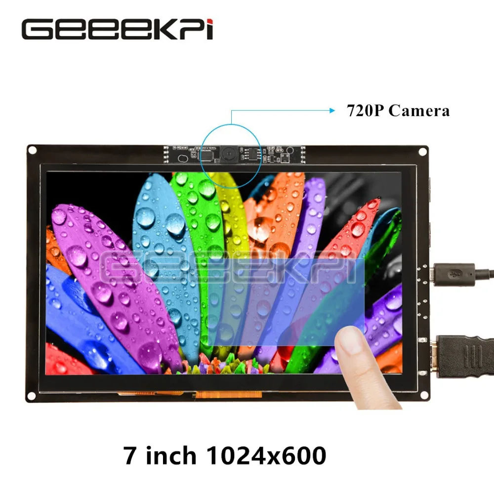 GeeekPi Free Driver 7 inch 1024x600 Capacitive Touch Screen Display 720P Camera for Raspberry Pi 4 B All Platform/PC/Beaglebone