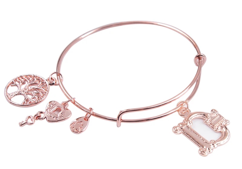 

Whole Sales 6pcs Fashion Rose Gold Color Initial Letter Charm Expandable Wire Bangle