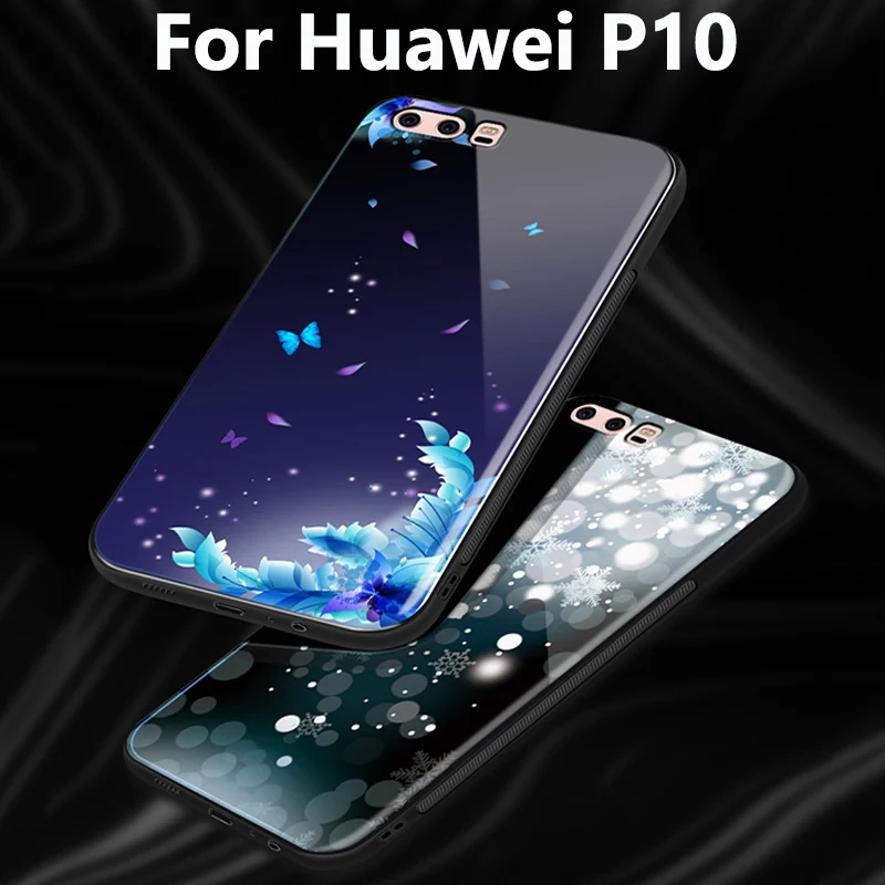 

2PCS For Huawei P10 case fashion Tempered glass back cover For Huawei P 10 case shell P10 VTR-AL00 phone Cases cover skin bags