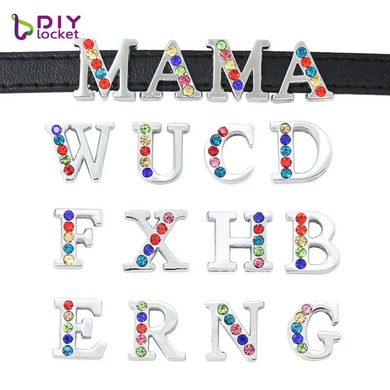 

8MM 1300PCS DIY Mix Half Rhinestone Slide Letters Zinc Alloy Alphabet A-Z DIY Charms Fit Wristband /Pet Collar LSSL027*1300