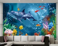 beibehang wallpaper 3d painting hd living room bedroom sofa background dolphin underwater world large wall mural 3d wallpaper
