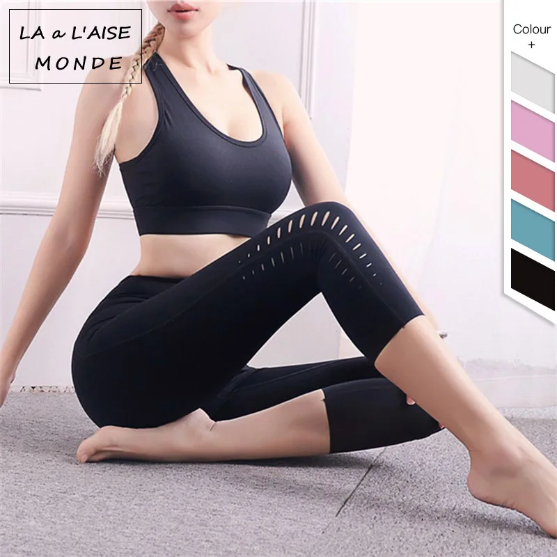 

Women's Yoga Pants Fitness Sports Leggings Ins Laser Hollow High Waist Running Tights Crotch Sports Seven Pants Hips Yoga Pants