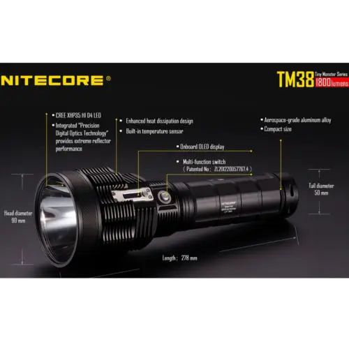 NITECORE TM38 Серия Monster LCD перезаряжаемый фонарик 1800 люмен CREE XHP35 HI D4 LED 1400 м Дальний свет