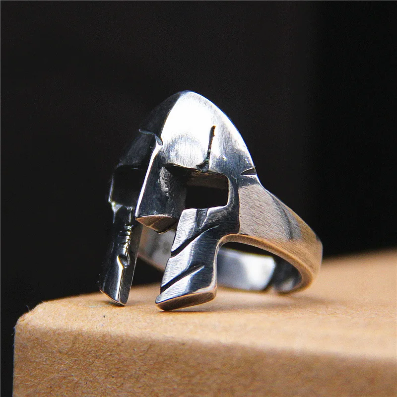

2019 Time-limited Rushed Anel Feminino Chao Men Rome Mask Tail Ring Thai Retro S925 Sterling Open Hand Spartan Helmet Female