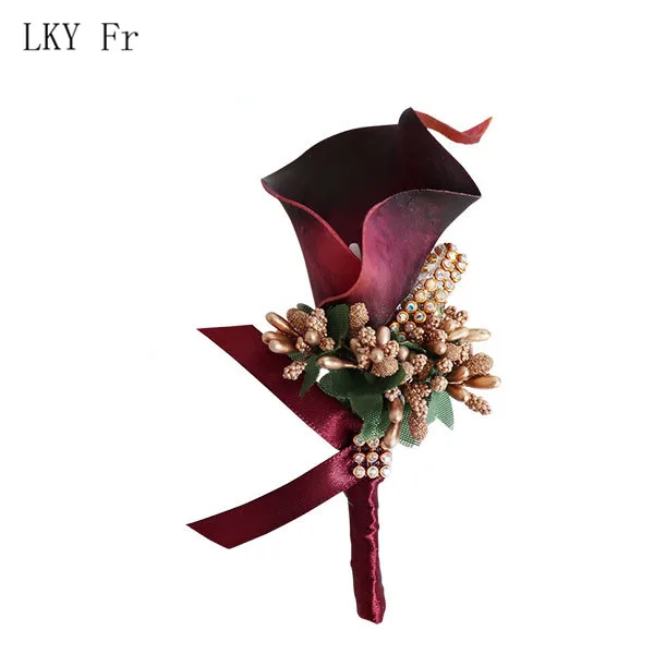 Wine Red LKY Fr, искусственный цветок, Женихи, мужской корсаж на булавке, цветы, Свадебный корсаж для выпускного вечера, белый, розовый, бутоньерка для жениха, мужские свадебные цветы - Цвет: Wine Red