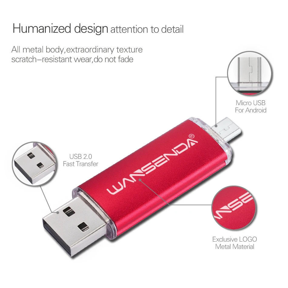 WANSENDA OTG usb флеш накопитель высокоскоростной 128 Гб 64 U диск 16 ГБ 32 256 Флешка 2 в 1 Micro USB