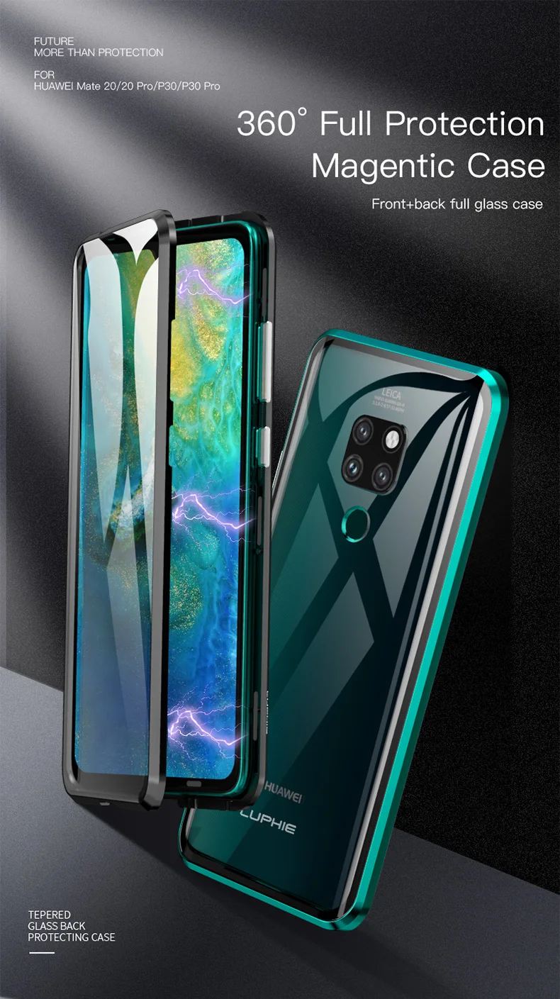 Полный Магнитный чехол LUPHIE 360 для huawei mate 20 Pro P30 Pro, Передние Задние стеклянные Чехлы для huawei mate 20 P30, Магнитный чехол