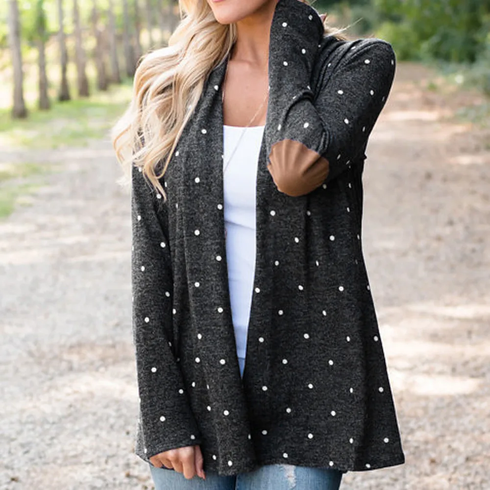 Colorful Dots Print cardigans Loose sweater Casual Long Sleeve Jumper Top Sweater Mujer 2018 Women Patchwork long Coat |