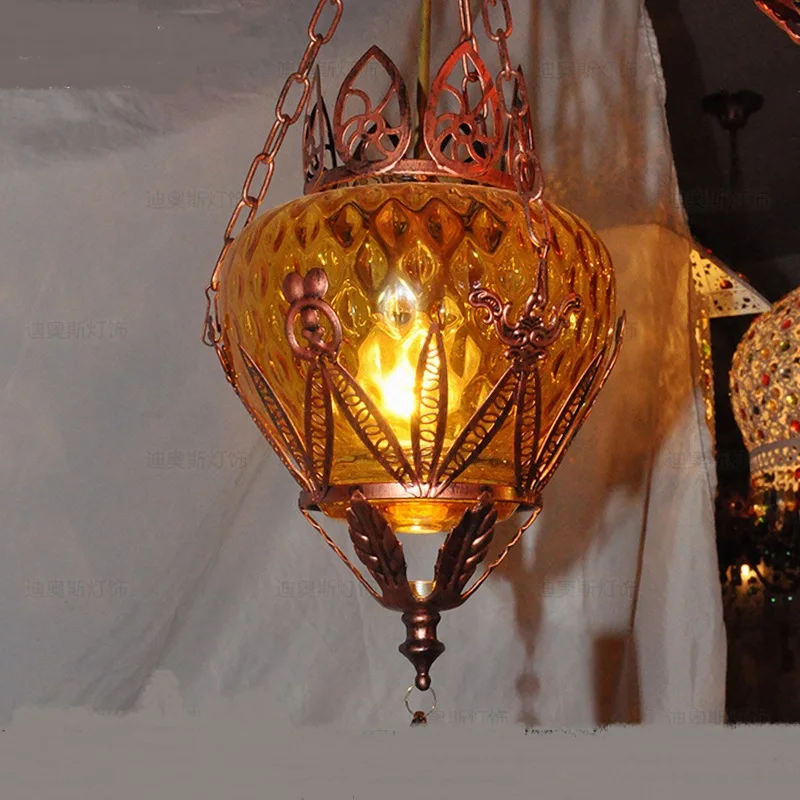 Цветные стеклянные креативные богемные подвесные светильники американские