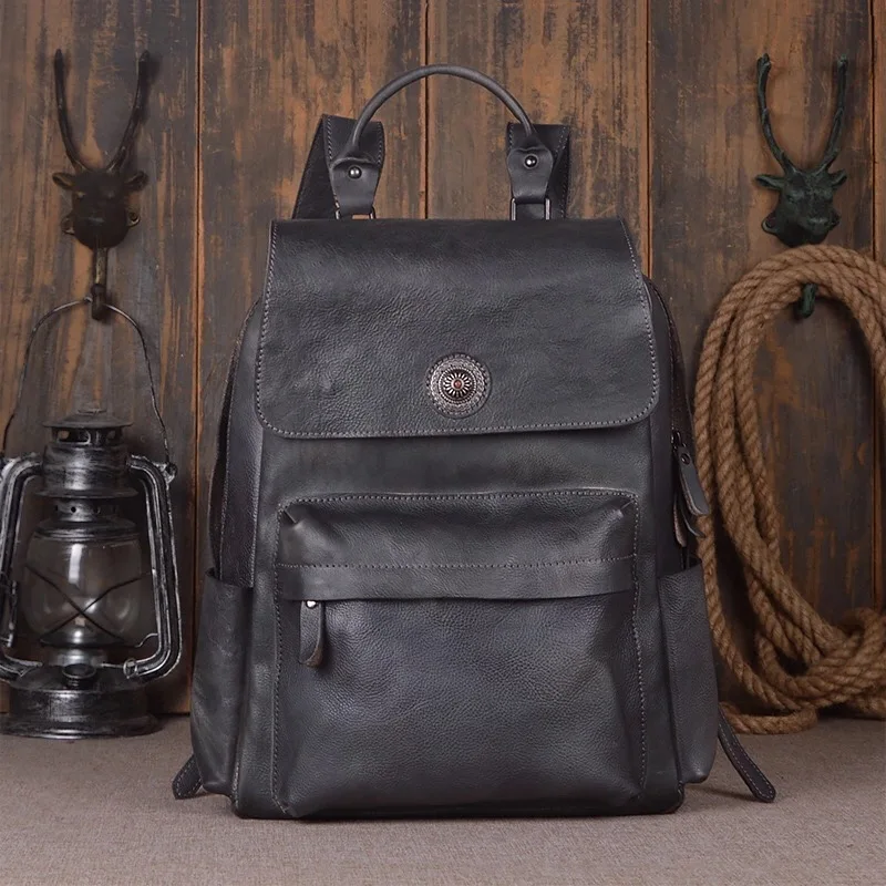 100% натуральная коровья кожа Винтажный Мужской рюкзак Ретро стиль мужской для