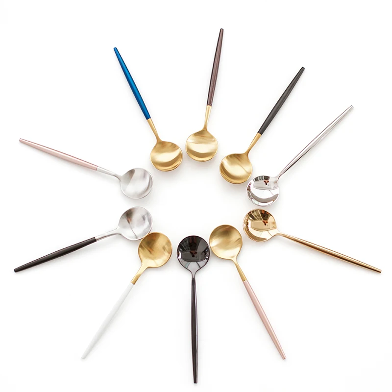 1Pcs Luxury Stainless Steel Coffee Spoons Ice Cream Candy Teaspoon Kitchen Supplies Tableware 18 Colors Electroplate | Дом и сад