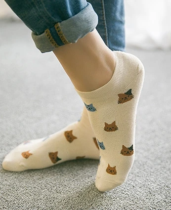 5 пар Для женщин теплые милые живой с рисунком кота носки до лодыжки Kawaii японский