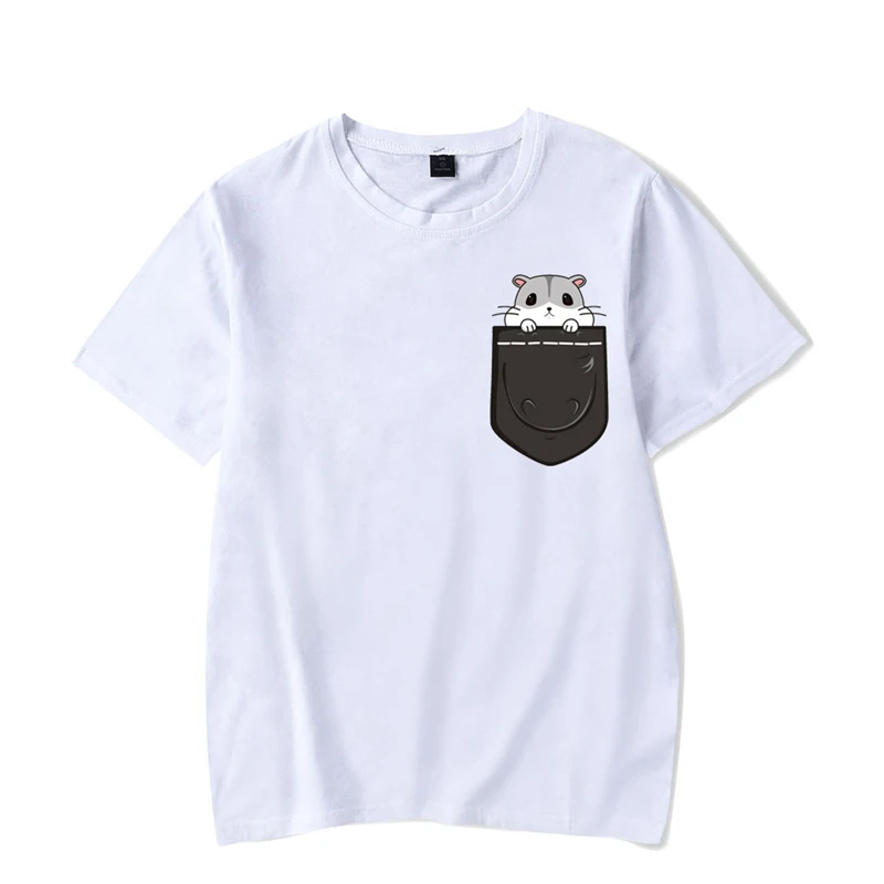 Fashion Harajuku Ulzzang Men Women Fake Pocket Mouse Printed T-shirt Kawaii Summer Short Sleeve T shirt Funny Cotton Top Tee | Мужская
