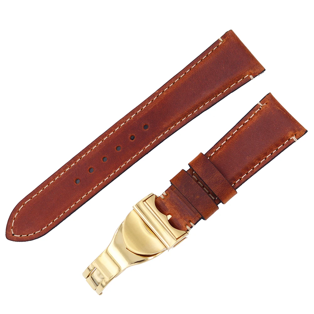Rolamy 20 22mm Durable Real Leather Replacement Wrist Watch Band Strap Belt Bracelet For Tudor Seiko Rolex Omega