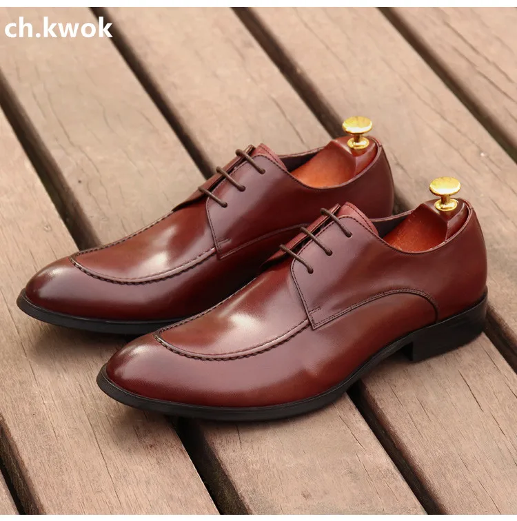 

CH.KWOK Black Mens Wedding Dress Shoes Oxfords Italian Leather Derby Shoes Autumn Spring Lace Up Genuine Leather Oxfords Plus 45