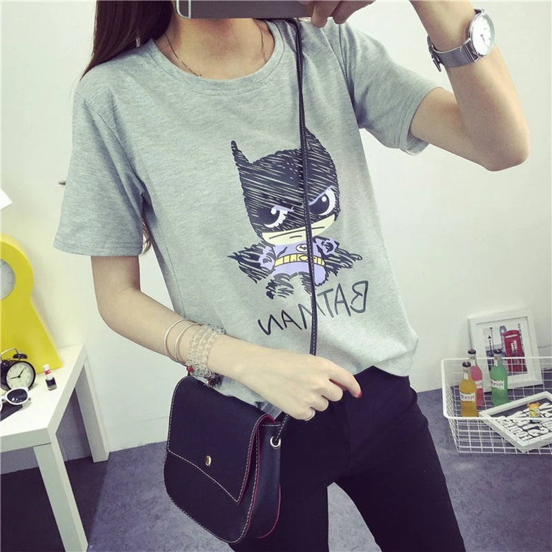 2017 Для женщин футболки с коротким рукавом футболка принтом Бэтмена Футболки для