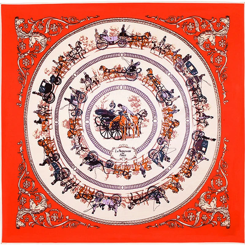 

100cm Square Silk Scarf Women Royal Carriage Print Foulard Brand Head Bandanas Neck Wear HOT [1746]