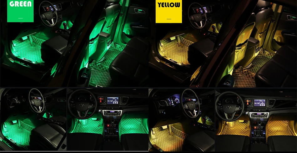Автомобильный RGB светодиодный светильник, Цветная декоративная атмосферная лампа, авто RGB дорожка, напольный светильник, автомобильный интерьерный светильник, пульт дистанционного управления для мобильного телефона