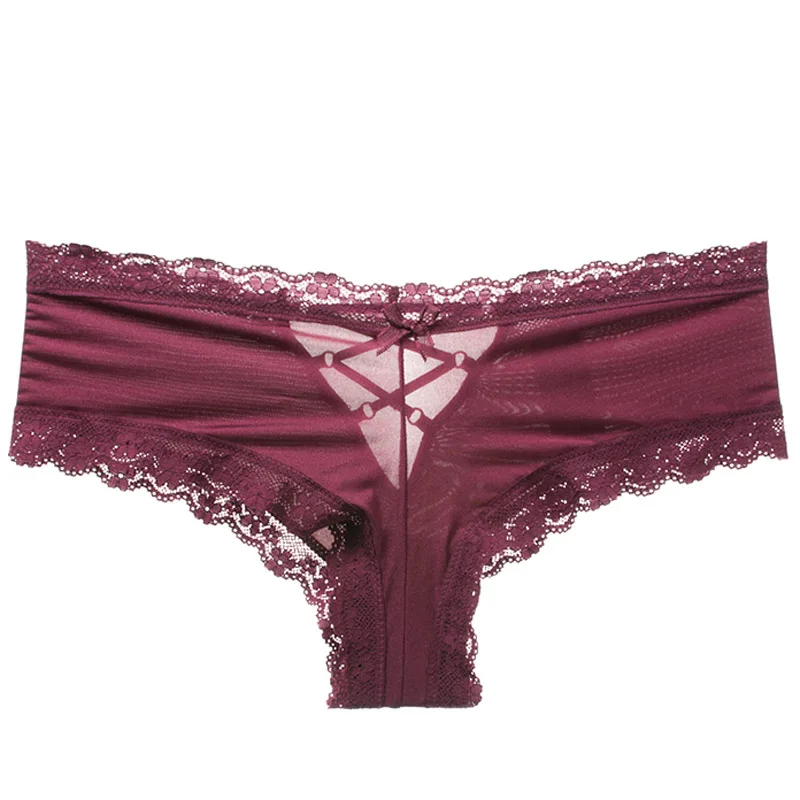 Burgundy TERMEZY, сексуальные кружевные женские трусики, 5 цветов, бесшовное нижнее белье, g-стринги, соблазнительные Красивые трусы, низкая талия, перекрестный ремешок, нижнее белье - Цвет: Burgundy