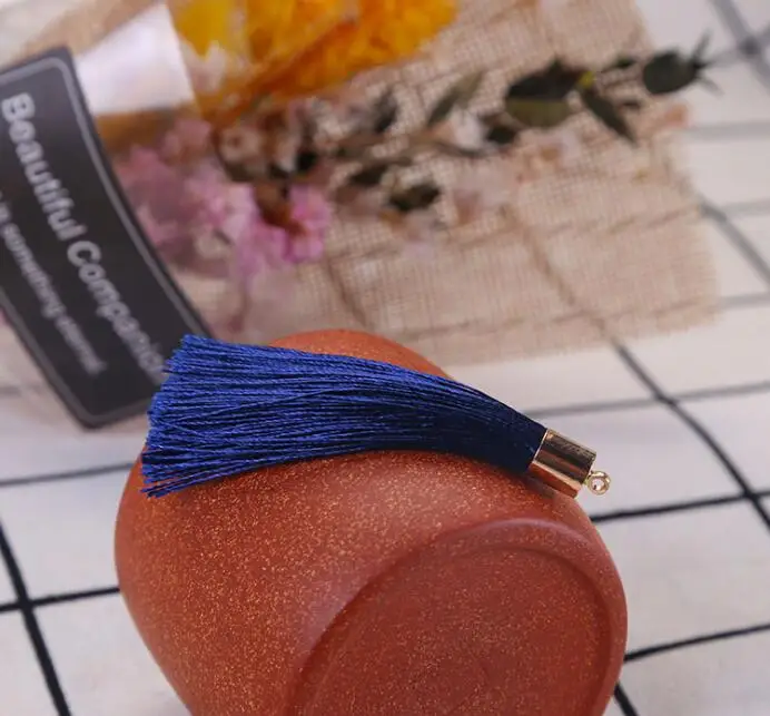 dark blue 10 шт./партия, разноцветные Полиэстеровые золотые кепки, подвески с кисточками, 60 мм, длина, модные серьги с бахромой, подвески самодельные ювелирные изделия - Цвет: dark blue