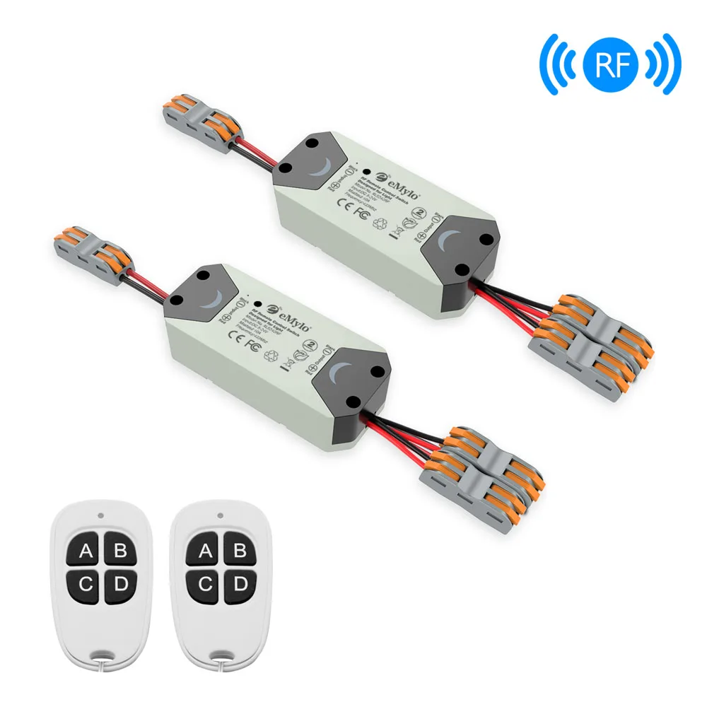 

eMylo RF Switch Wireless Light Switch DC 5V-24V 2 Way 433mhz Remote Control Switch RF Relay Module Smart Home Appliance 2pcs