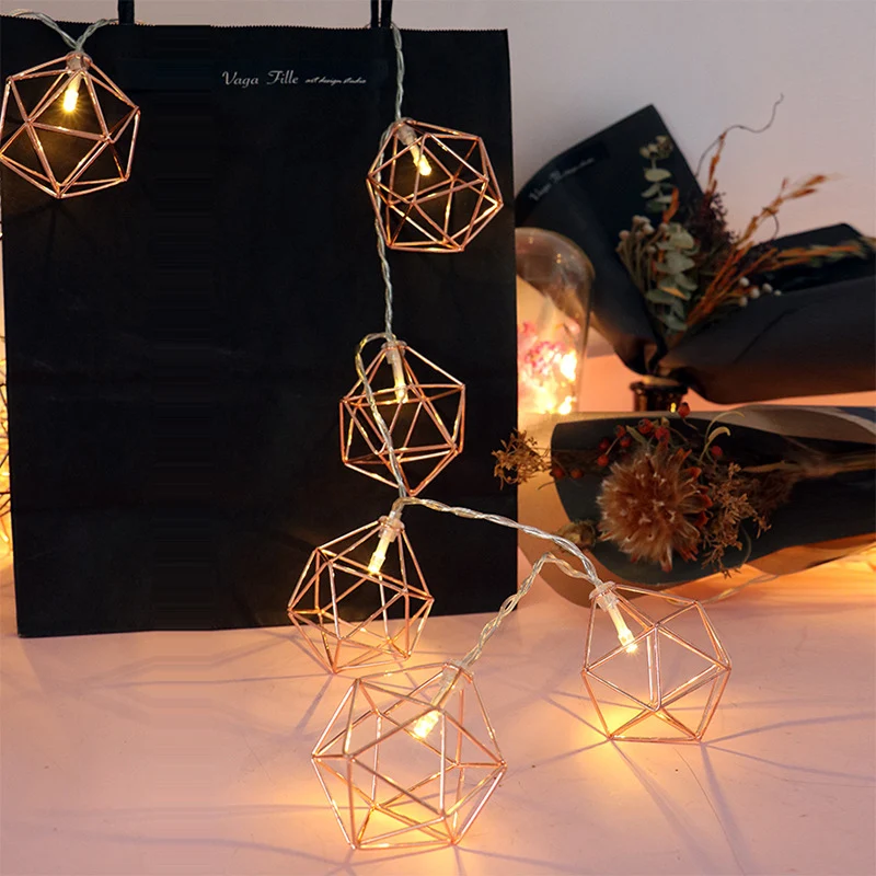 3M 20 LED Rose gold Copper Wire String Light Iron Geometric hexagons With 3*AA battery Adapter For Valentines Party Wedding | Освещение