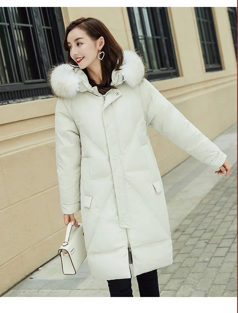 

Simple and noble OL commuter White duck down Women's winter down jacket slim long thick Argyle coat women winter clothing