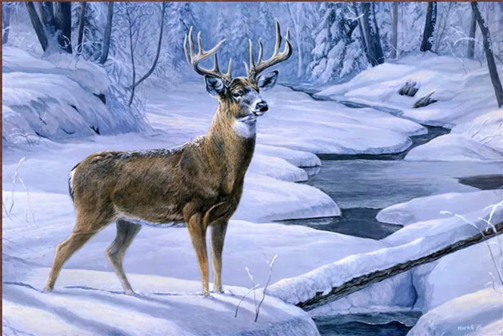 

Modern Office Decor Art Wall Decoration Oil Paintings Animals Snow White-Tailed Deer Picture HD Printed on Canvas