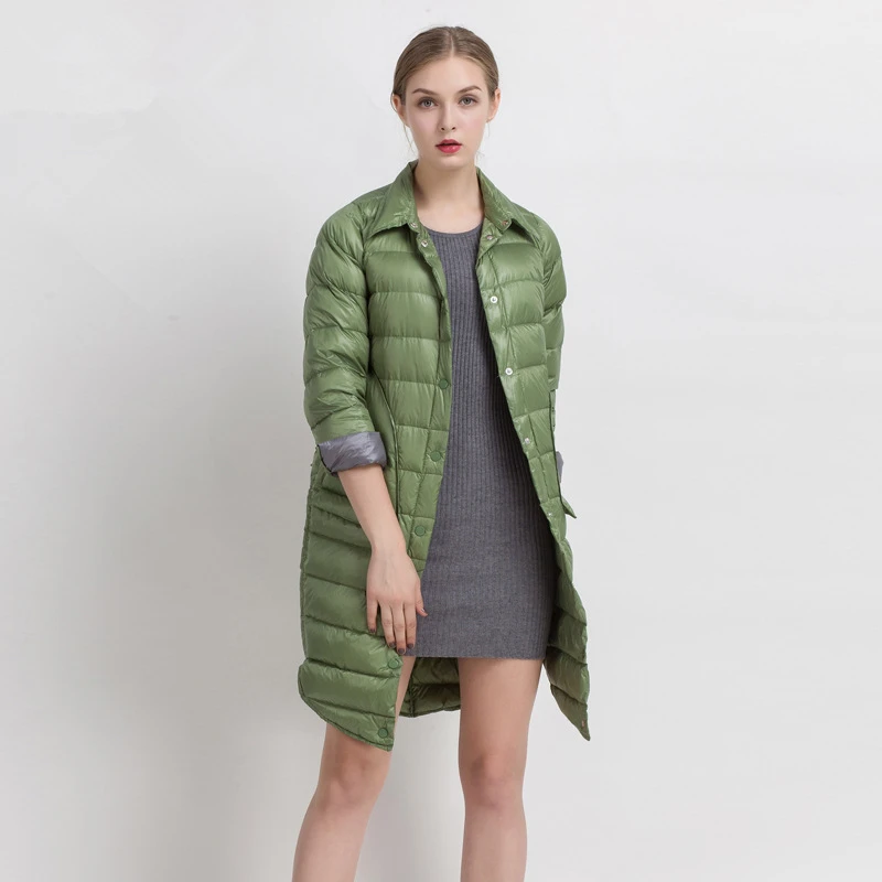 Женский длинный пуховик на 90% белом утином пуху теплая парка повседневное пальто