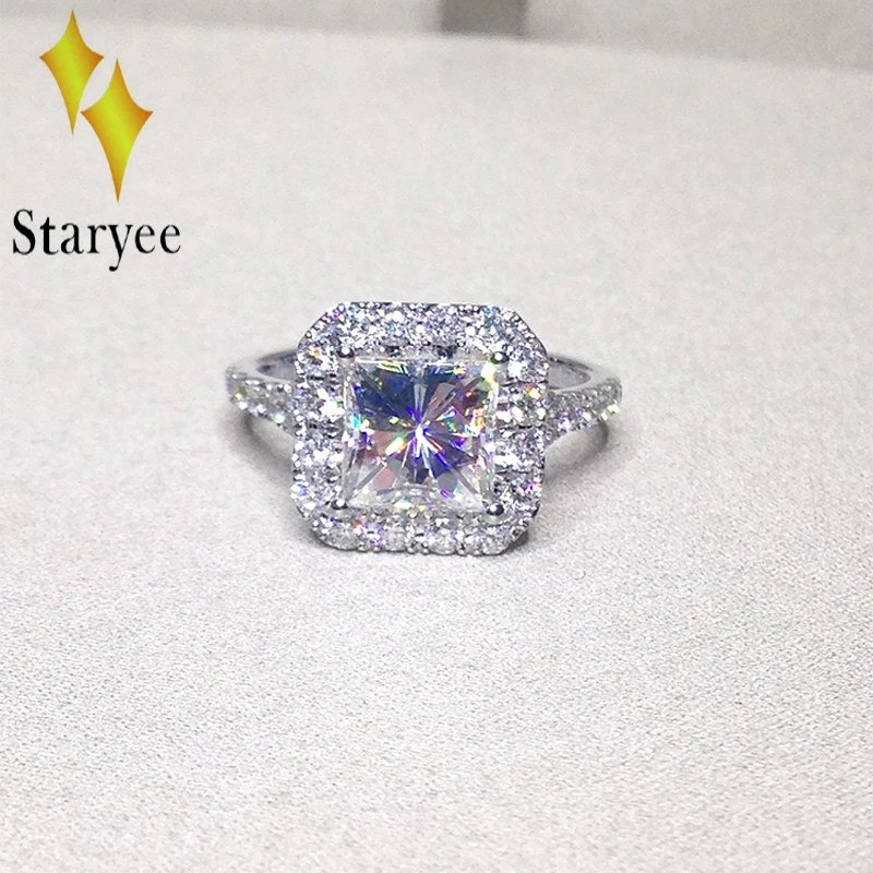 Сертифицированный Муассанит Обручение кольцо Лаборатория Grown 1.7ct Принцесса Cut