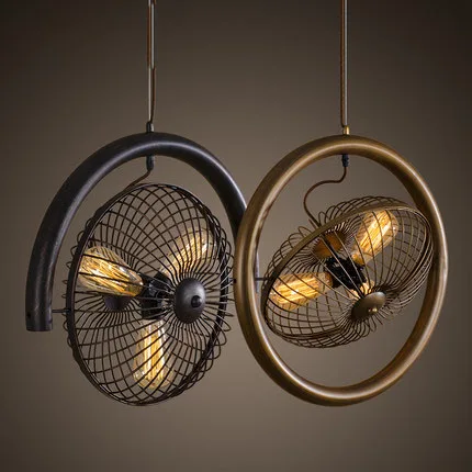 Vintage Industrial Lighting Copper Lamp Holder Fan Black Iron loftPendant Light American Aisle Edison Bulb E27 AC 110V-220V | Лампы и