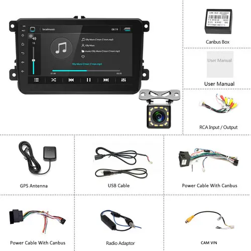 Podofo " Android 8,1 автомобильный Радио gps Navi мультимедийный плеер MP5 для VW Skoda Octavia golf 5 6 touran passat B6 jetta polo tiguan - Цвет: With 12 LED Camera