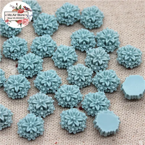 blue green 50pcs 50 шт, 12 мм, винтажный разноцветный Цветочный Кабошон из смолы с плоской задней поверхностью, сделай сам, украшения для телефона, без отверстий - Цвет: blue green 50pcs