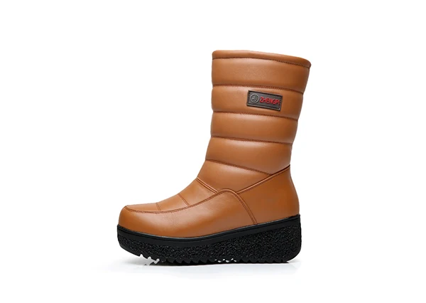 Brown New Winter Mid Calf Boots Women Genuine Leather Boots Wedges Round Toe Mid Heels Boots High Quality Shoes Size 34-41 M4.0 - Цвет: Brown