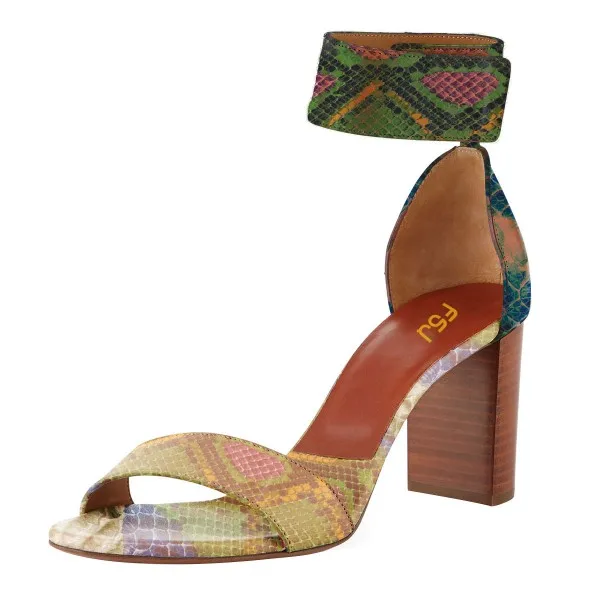 Летние женские разноцветные сандалии с ремешками на щиколотке животным принтом