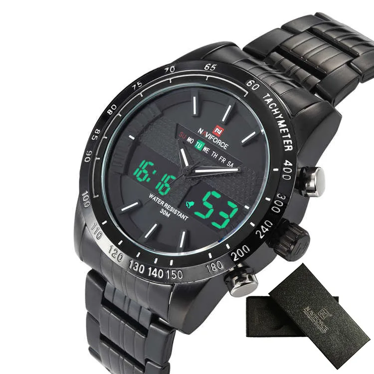 black white NAVIFORCE, повседневные часы для мужчин, спортивные, светодиодный, цифровые часы, водонепроницаемые, кварцевые часы для мужчин, люксовый бренд, стальной ремешок, relogio masculino, часы - Цвет: black white