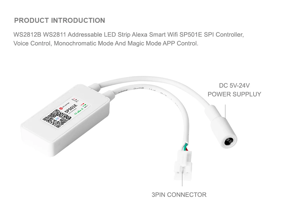 SP501E светодиодный Wi-Fi светильник WS2812B контроллер адресуемый RGB полоса Amazon Alexa Smart SPI голосовое приложение управление для Andriod/iOS DC5-24V