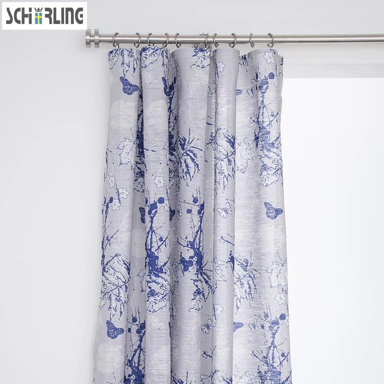 

New Fashion Design Printed Blue Grey With Pattern Beauty Sheer Tulle yarn For Curtains for Living Room customized size accepted
