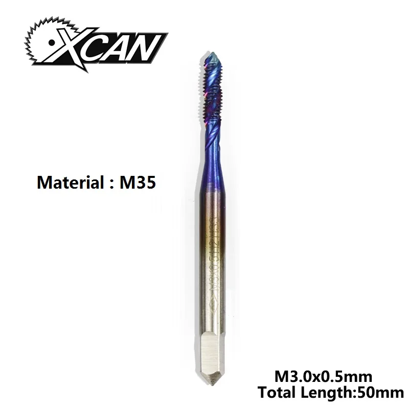 HSSM35-M3x0.5 Винтовой кран XCAN HSS из стали с титановым покрытием, спиральный метрический резьбовой кран M2/M2.5/M3/M3.5/M4/M5/M6, ручной кран TR - Цвет: HSSM35-M3x0.5