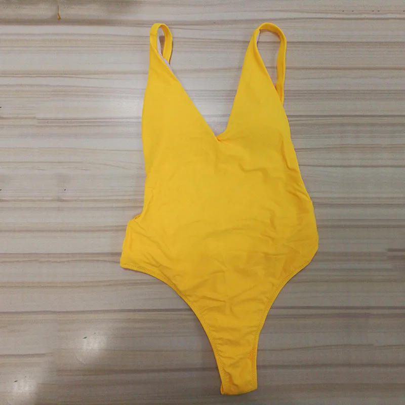 Yellow Lurehooker сексуальный цельный купальник с v-образным вырезом, женский купальник с высокой талией размера плюс, купальные костюмы, одноцветные пляжные летние купальники с лямкой через шею - Цвет: Yellow