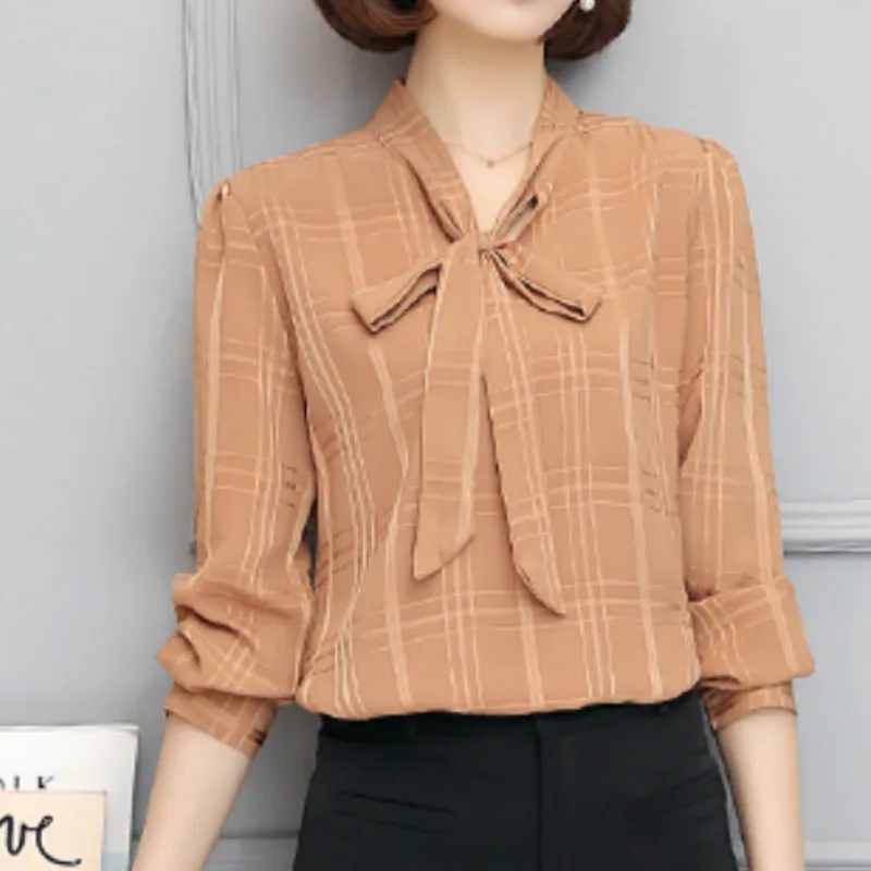 

blouse women summer 2019 long sleeve bow office work V neck womens blouses shirt female blusas tops woman shirts Plus size